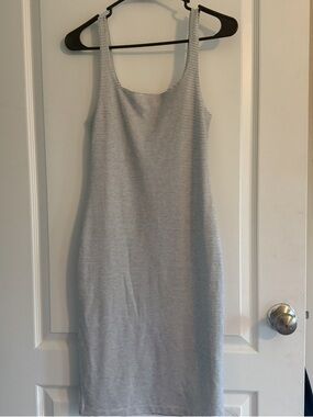 Zara Light Gray Ribbed Bodycon Midi Dress